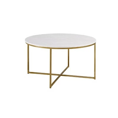 Vivian Glam X Leg Round Coffee Table Faux Marble - Saracina Home Dark Walnut/gold 12 Vivian Glam X Leg Round Coffee Table Faux Marble - Saracina Home Dark Walnut/gold - Image 10