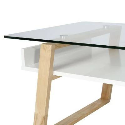 Edgemod Corona Mid Century Glass Top Coffee Table - Poly & Bark Natural 5 Edgemod Corona Mid Century Glass Top Coffee Table - Poly & Bark Natural - Image 3