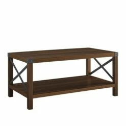 Sophie Rustic Farmhouse X Frame Coffee Table - Saracina Home Dark Walnut