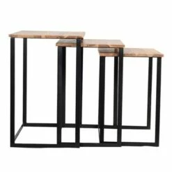 Set of 3 Wooden Nesting Coffee End Tables with Metal Base Brown/Black - The Urban Port