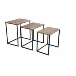 Set of 3 Wooden Nesting Coffee End Tables with Metal Base Brown/Black - The Urban Port -Coffee Tables Elegant store unnamed file 698