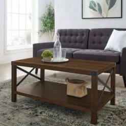 Sophie Rustic Farmhouse X Frame Coffee Table - Saracina Home Dark Walnut -Coffee Tables Elegant store unnamed file 71