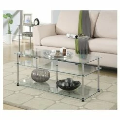 Classic Glass 3 Tier Coffee Table Clear Glass - Breighton Home -Coffee Tables Elegant store unnamed file 778