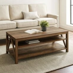 Taylen A Frame Farmhouse Open Storage Coffee Table - Saracina Home Dark Walnut/white Oak