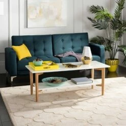 Caraway Rectangle Coffee Table - White / Oak - Safavieh