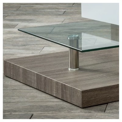 Bridgetown Rectangular Rotatable Coffee Table w/ Glass Glossy White/Oak - Christopher Knight Home 4 Bridgetown Rectangular Rotatable Coffee Table w/ Glass Glossy White/Oak - Christopher Knight Home - Image 2