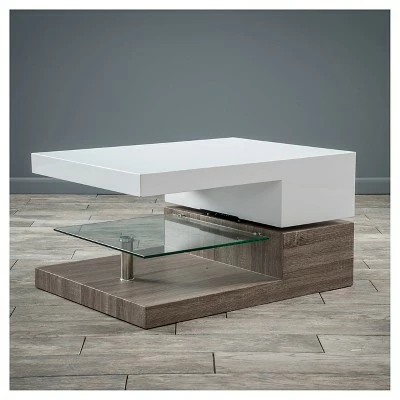 Bridgetown Rectangular Rotatable Coffee Table w/ Glass Glossy White/Oak - Christopher Knight Home 5 Bridgetown Rectangular Rotatable Coffee Table w/ Glass Glossy White/Oak - Christopher Knight Home - Image 3