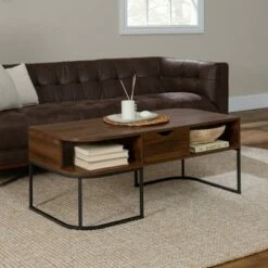 Contemporay 1 Drawer Curved Coffee Table - Saracina Home Rustic Oak