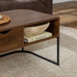 Contemporay 1 Drawer Curved Coffee Table - Saracina Home Rustic Oak -Coffee Tables Elegant store unnamed file 919