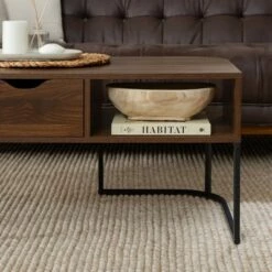 Contemporay 1 Drawer Curved Coffee Table - Saracina Home Rustic Oak -Coffee Tables Elegant store unnamed file 922