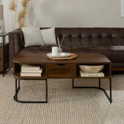 Contemporay 1 Drawer Curved Coffee Table - Saracina Home Rustic Oak -Coffee Tables Elegant store unnamed file 923